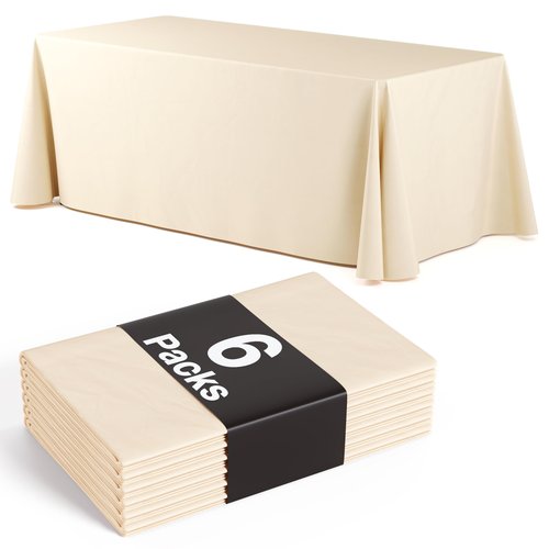 Exquisite 6 Pack Ivory Plastic Table Cloth - 70 x 120" Rectangle Disposable Tablecloth for Parties - Rectangle Tablecloth - Disposable Table Cloths for Parties - Great for Picnics And Formal Events
