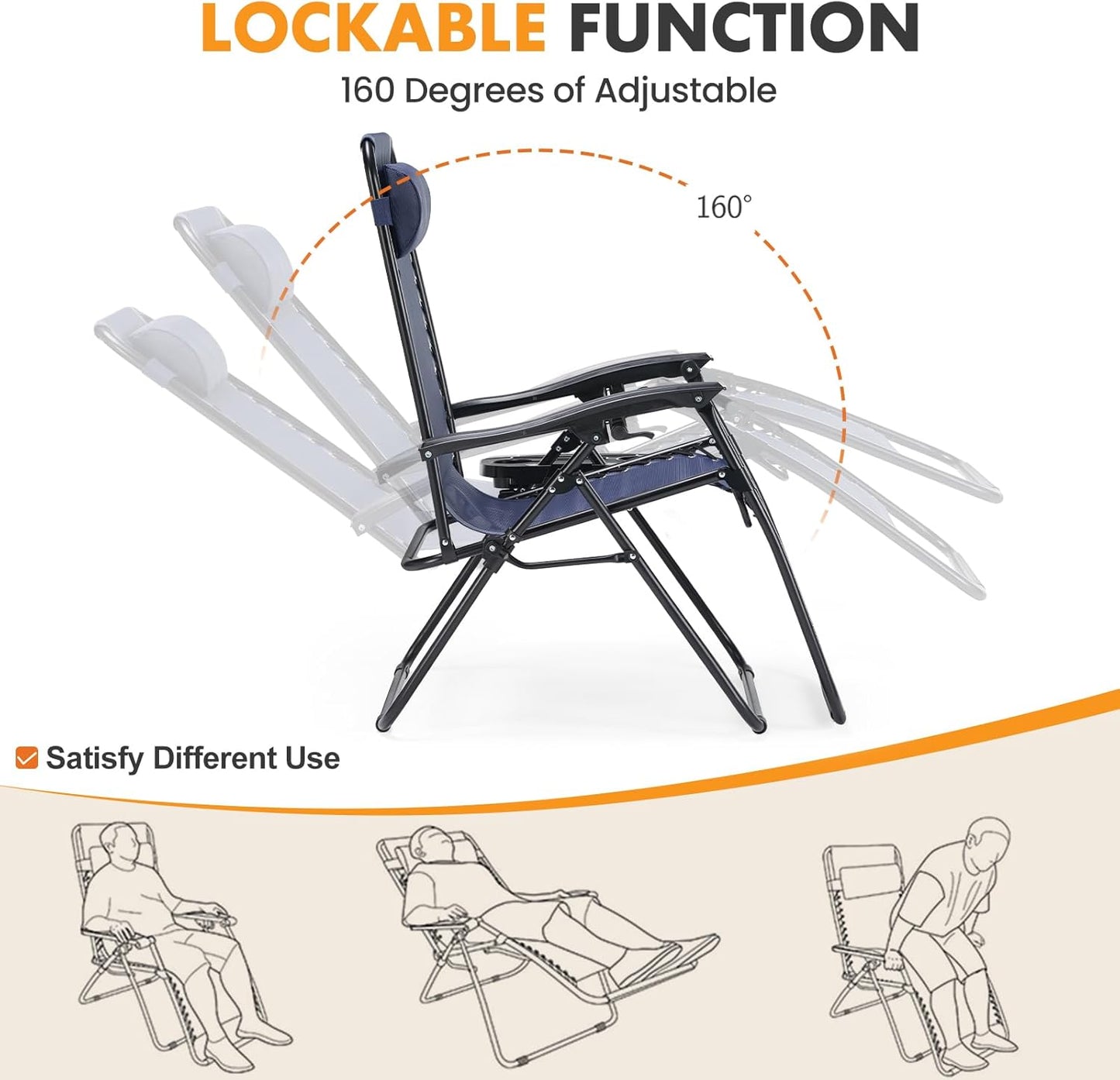 NEWBULIG Zero Gravity Chairs Set of 2 | Portable Adjustable Lounge Chairs with Cup Holders - Blue