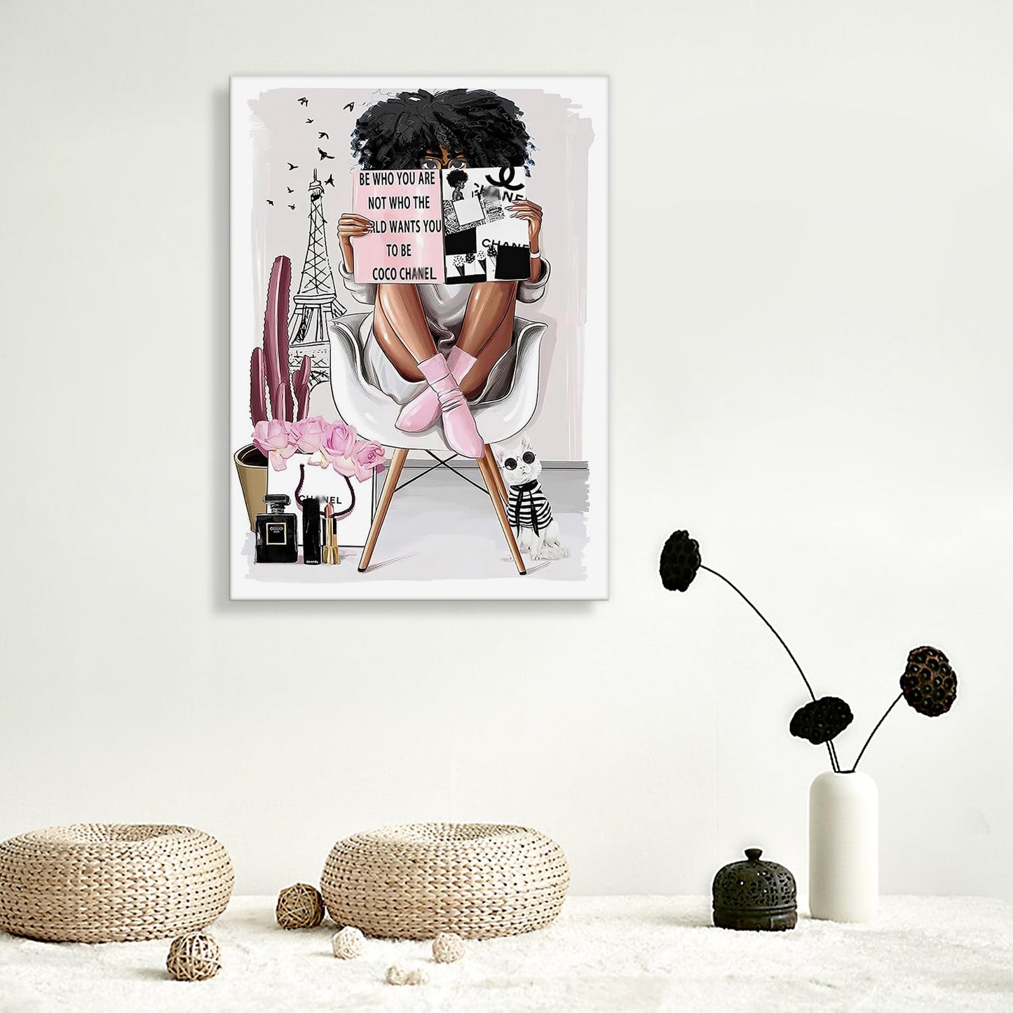 Girls Room Wall Art Girl Reading Fashion Picture Print on Canvas Bathroom Wall Decor Modern Female Room Artwork Wall Decorations for Teen Girls Woman Bedroom Ready to Hang(BE WHO YOU ARE)