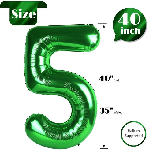 Dark Green Number 5 Balloon 40 Inch, 5th Birthday Party Decorations for Children, Giant 5 Foil Balloon for Party Supplies