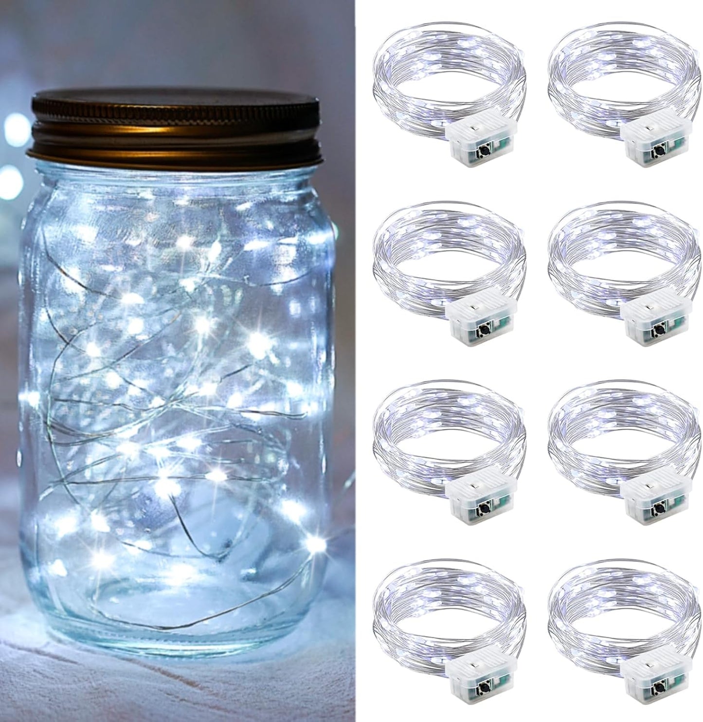 Skiennix 20 LED Fairy Lights - 7Ft Waterproof Twinkle String Lights for Weddings & Decor | 8 Pack