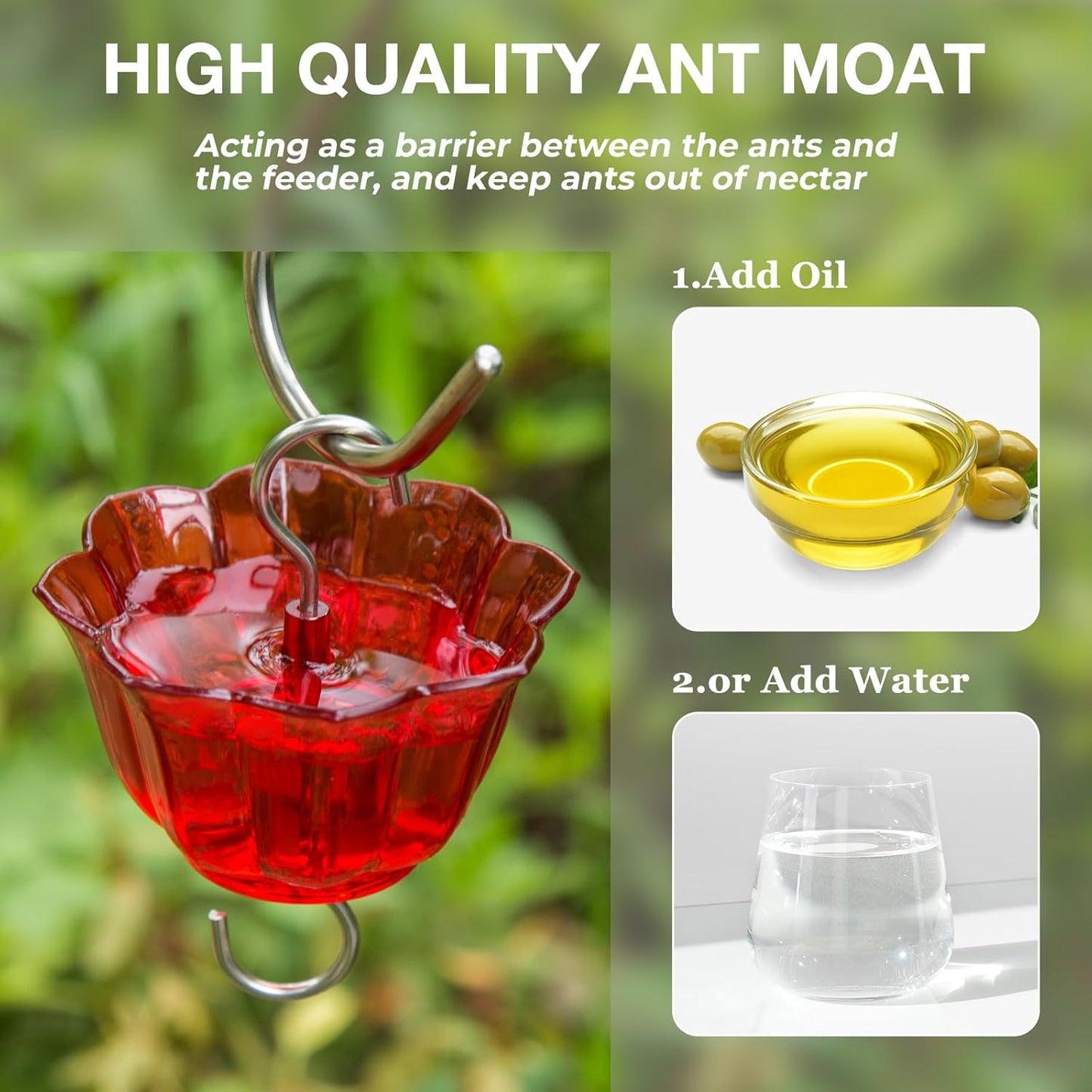 Kingsyard Glass Hummingbird Feeder - 6 Feeding Ports with Ant Moat | Red Outdoor Garden Decor