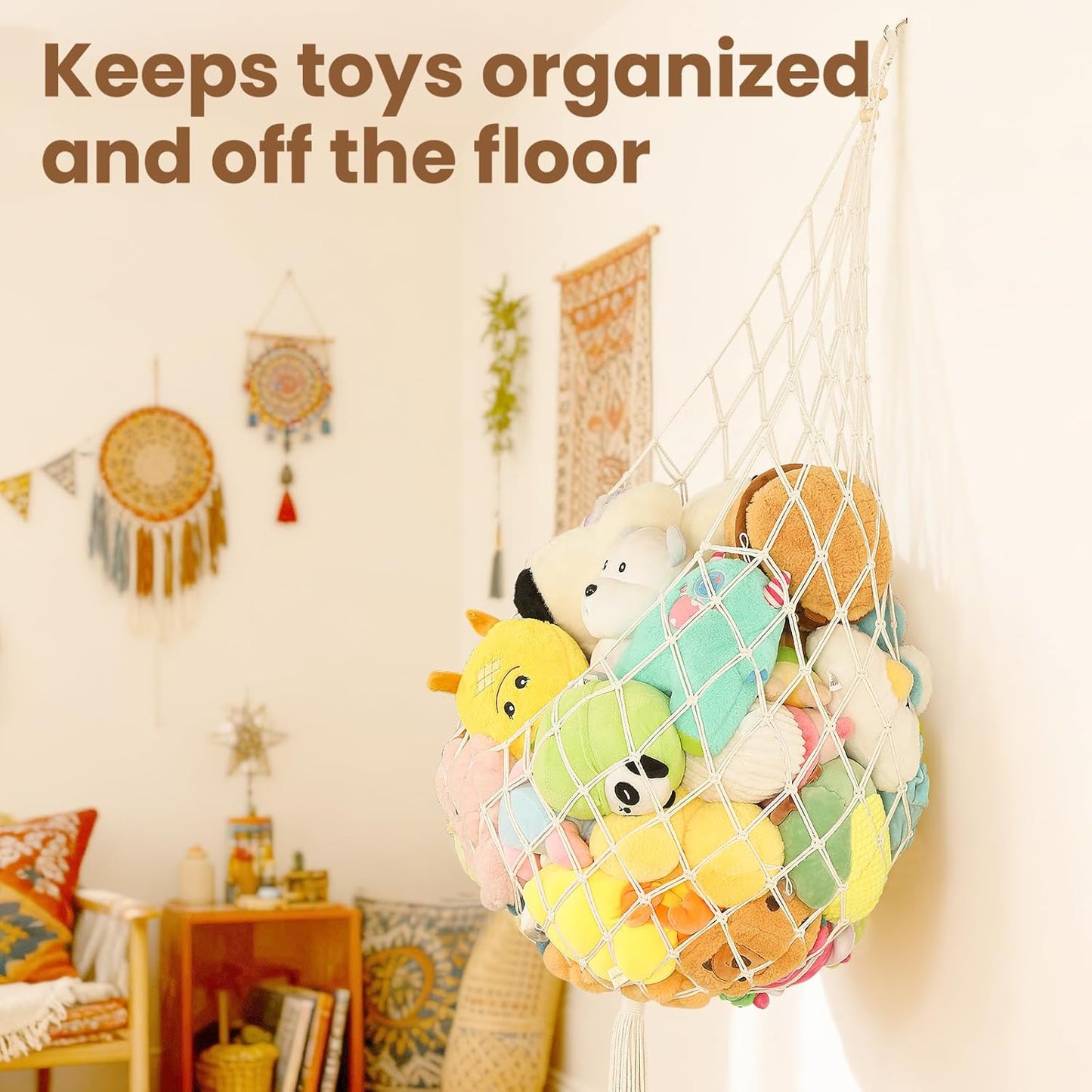 Skiennix Stuffed Animal Storage Hammock - Large Plushie Net Organizer for Kids' Room Decor | Corner Wall Holder