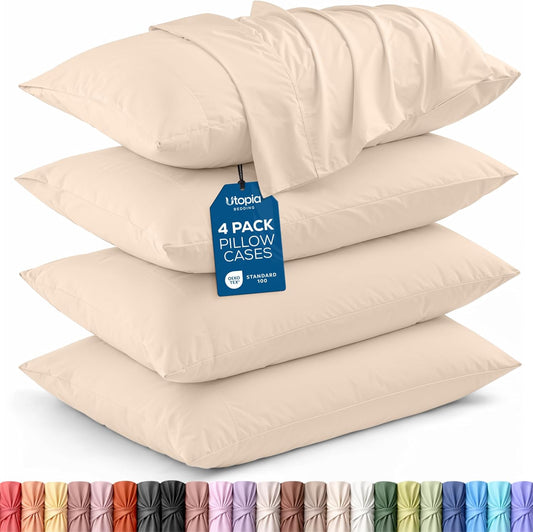 Utopia Bedding Queen Pillow Cases - Soft Brushed Microfiber - 4 Pack, Fade Resistant | 20 X 30 Inches, Beige