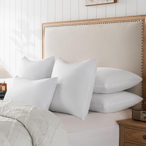 Basic Home® Queen Size Goose Feather & Down Bed Pillow - Odorless Neck Support & Cooling Comfort | 20x28 Inch Cotton Cover