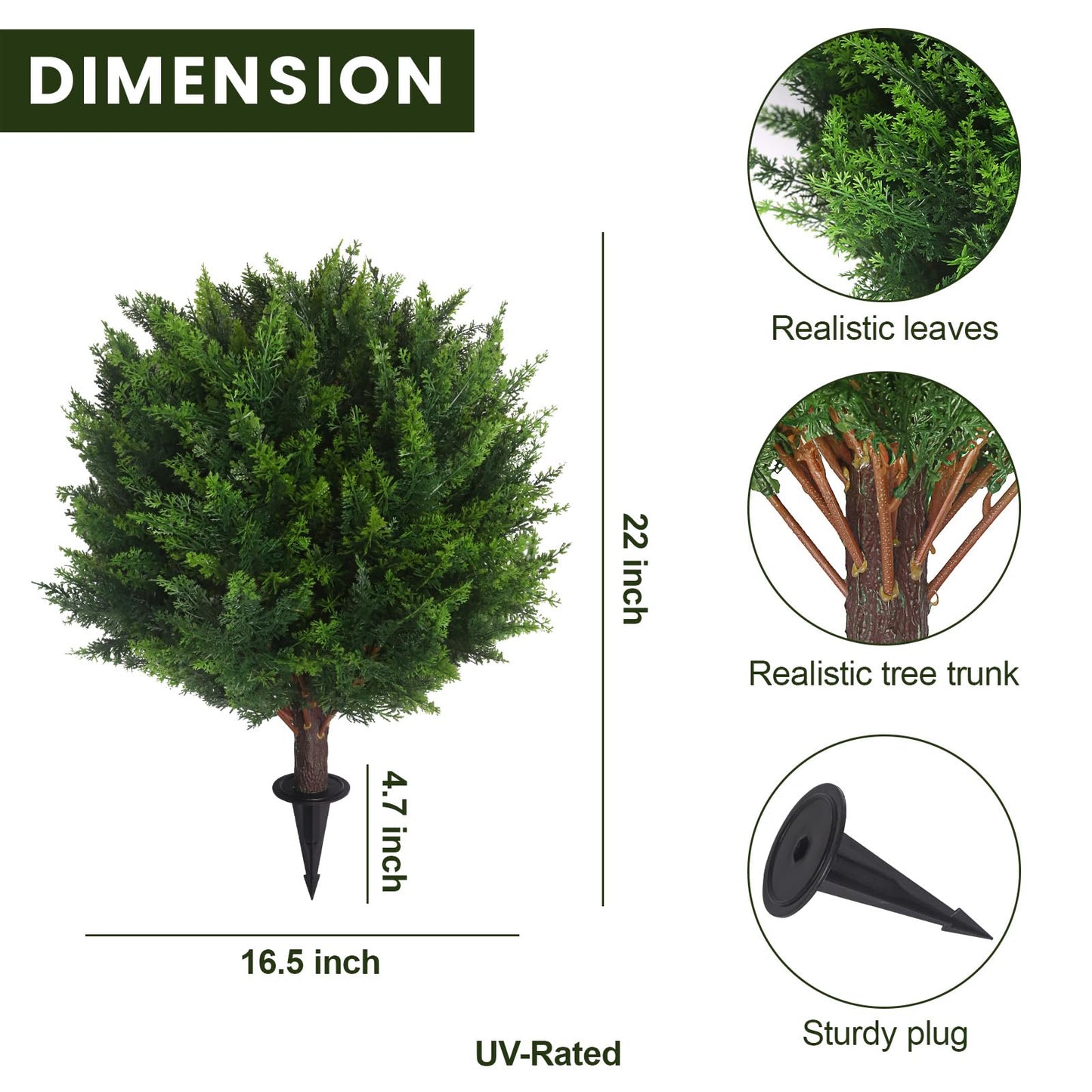 22''T Artificial Cedar Topiary Ball Tree 2 Pack, Outdoors Artificial Shrubs Faux Plants Uv Rated Perfect for Outdoor, Indoor - Easy to Install.