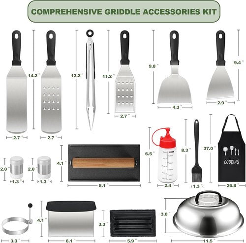 Blackstone 20PCS Griddle Accessories Kit - Flat Top Grill Set with Spatulas, Basting Cover & Burger Press