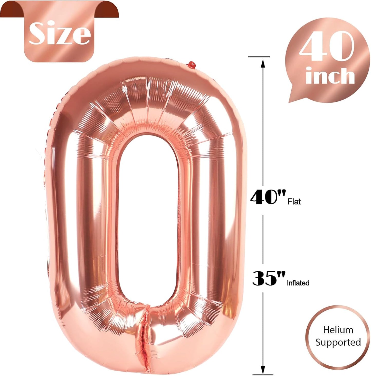 Rose Gold Number Balloon - 40 Inch 0 Balloon for Birthday Decorations | Perfect Party Supplies