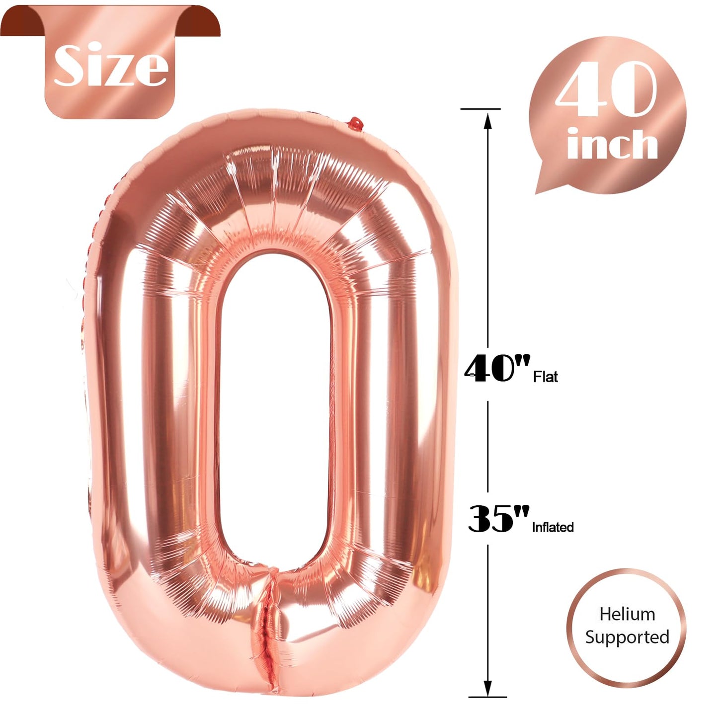 Rose Gold Number Balloon 40 Inch, 0 Number Balloons, 10 20 30 40 50 Numbers Balloon Birthday Decorations, Party Supplies for Women Men