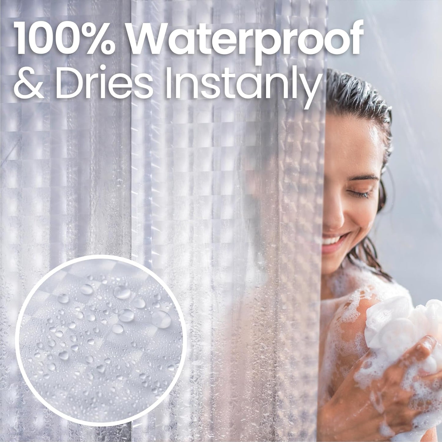 LiBa Waterproof PEVA Shower Curtain - Heavy Duty 3D Cat Eyes Design, 72x72 Inches, Rustproof Grommets