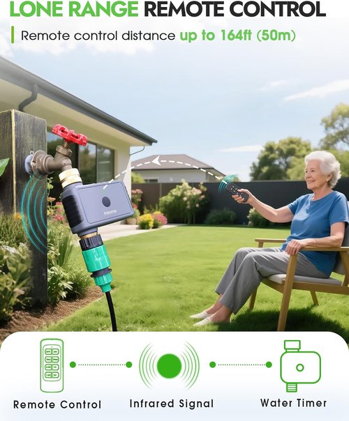 Insoma Remote Control Sprinkler Timer - Automatic Water Shutoff for Garden Hose | IP55 Waterproof, 120-Minute Run Time