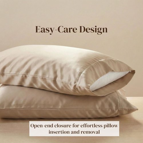 Beckham Hotel Collection Pillowcases - Queen Size Set of 2 | Cool Touch Cotton Sateen, 500TC, Silky Soft, Sand