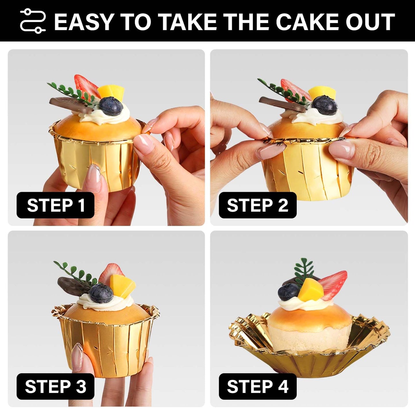 EUSOAR Gold Cupcake Cups, 3.5 Oz 50pcs Disposable Foil Muffin Liners, Gold Cupcake Baking Cups, Ramekin Aluminum Cupcake Tip Pan Ramekin Holders, Little Baking Cups