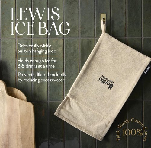 Barillio Drink Muddler Mallet and Lewis Bag Set - Big-Shot 13.75 Inch Wooden Muddler and Ice Hammer for Cocktails w/Canvas Ice Crushing Bag - Bar Tool Set