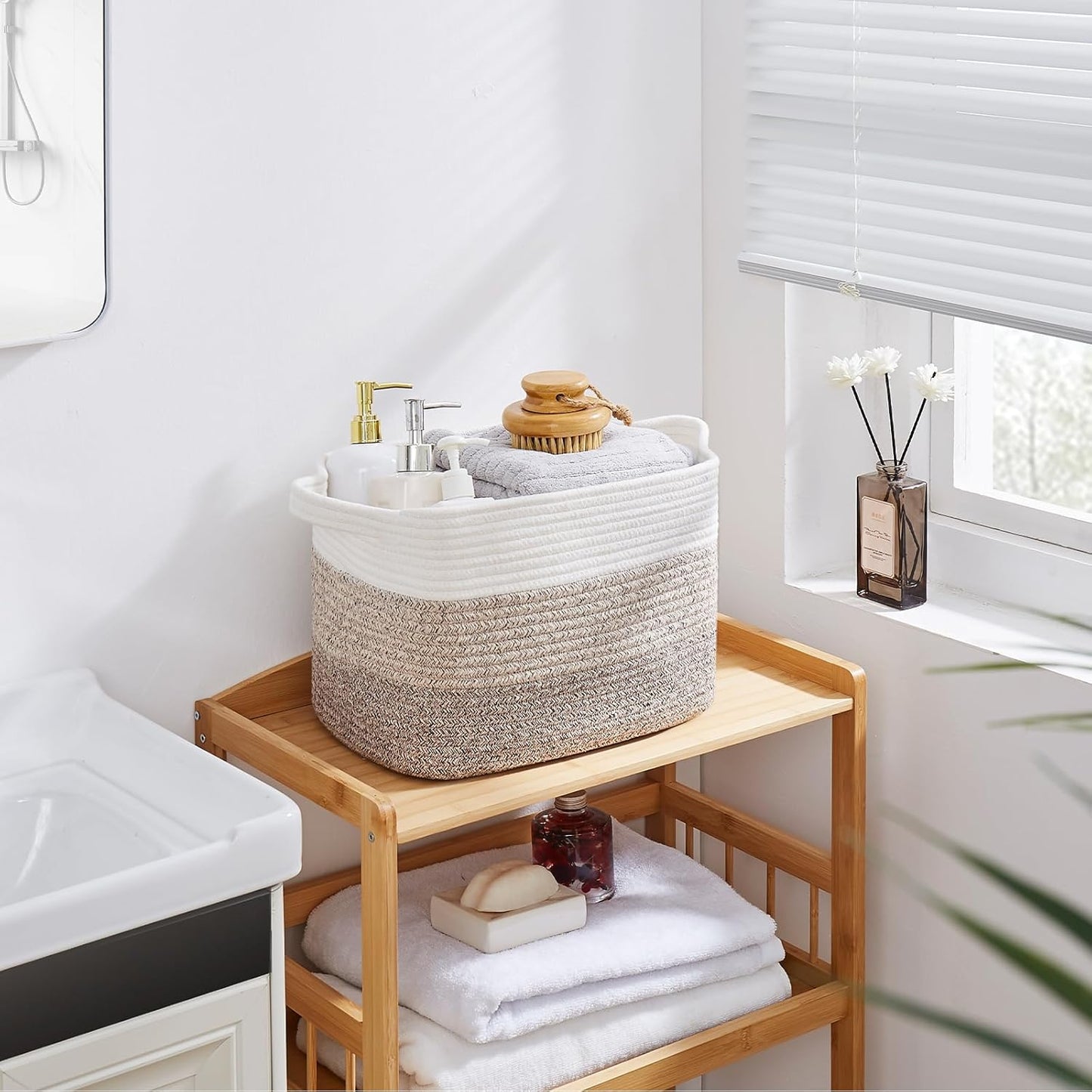 OIAHOMY Woven Storage Basket Set - Cotton Rope Baskets for Toys & Towels | Pack of 3, Gradient Yellow