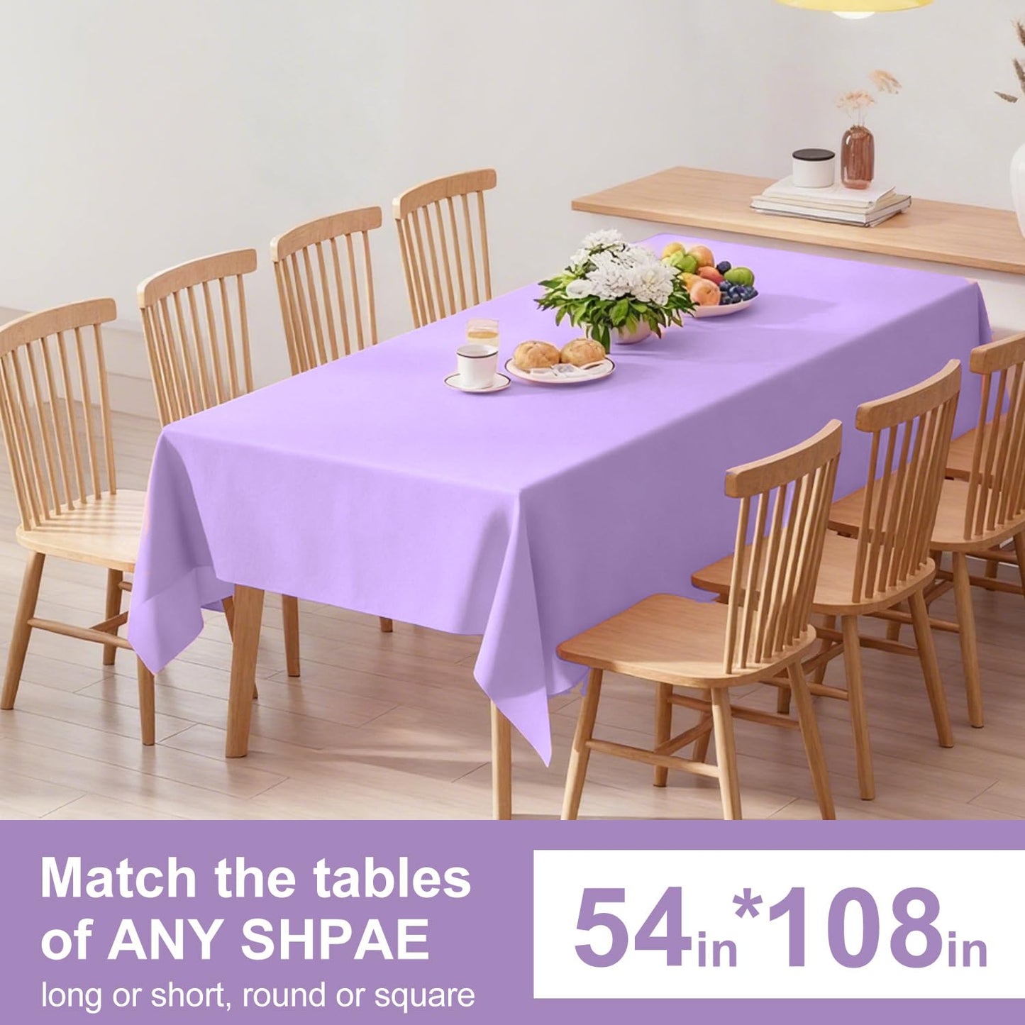 Purple Tablecloth - 3 Pack 54" × 108" Rectangle Disposable Light Purple Tablecloth, Lavender Waterproof Plastic Table Cover for Party, Wedding, Lavender Birthday Decoration