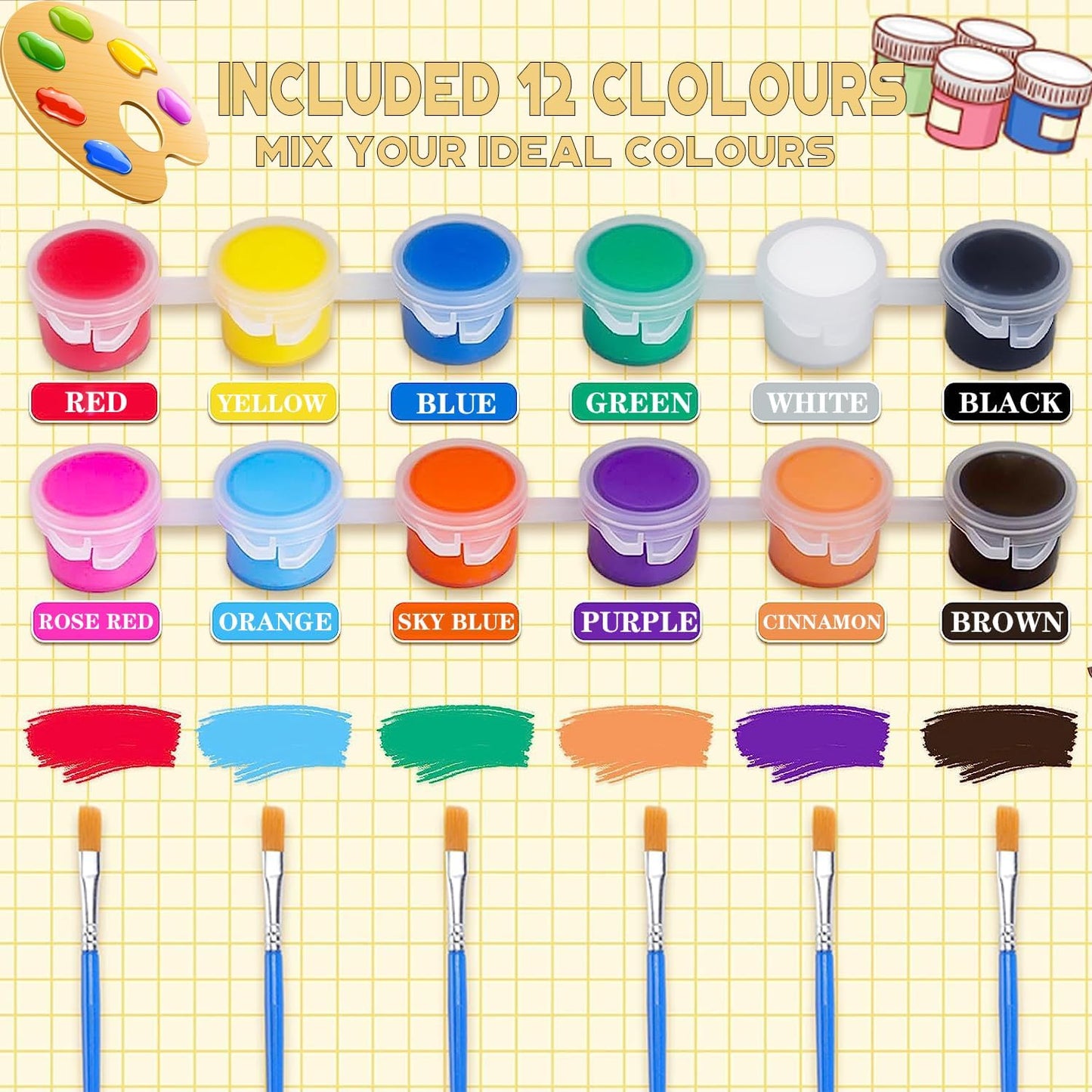 Skiennix Mini Acrylic Paint Set - 145 Pcs Washable Paints with 12 Colors & 5 Trays for Kids & Adults Crafting