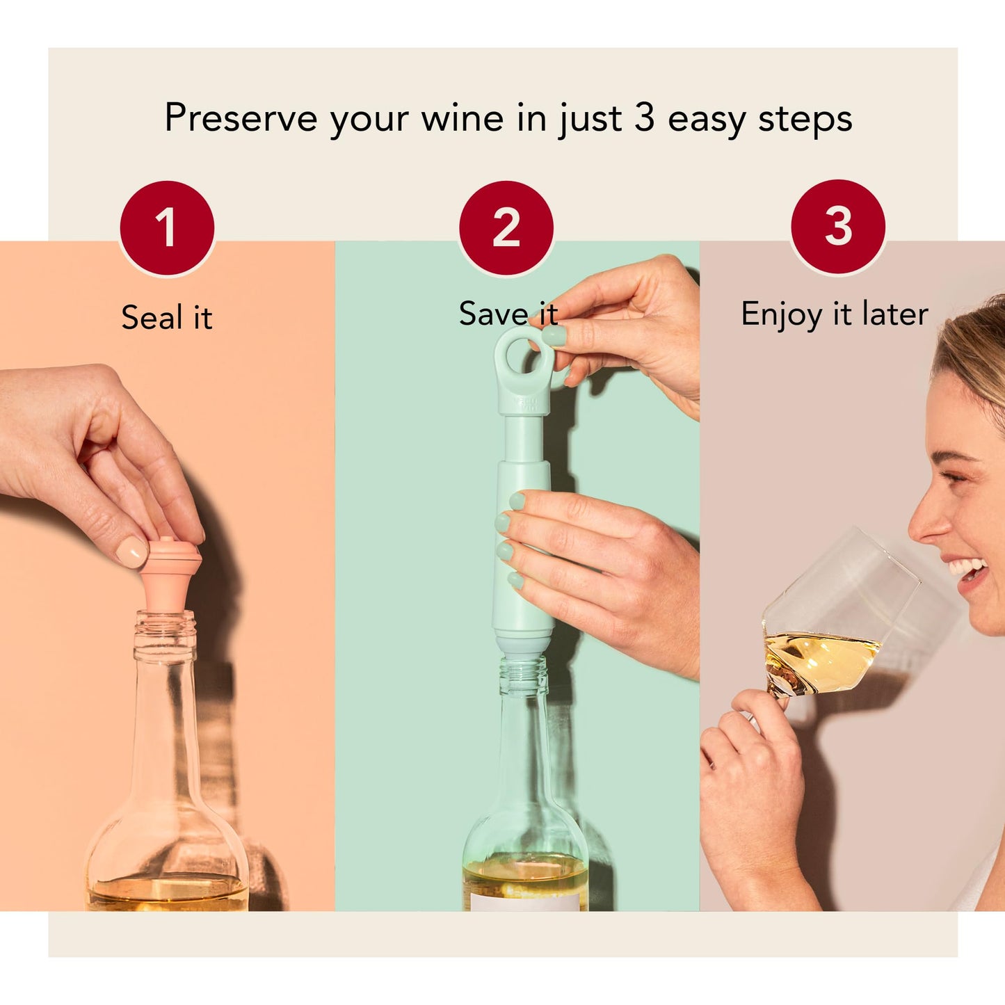 Vacu Vin Wine Saver Loop – Made in the Netherlands – Premium Vacuum Pump with Stopper – Airtight Seal Keeps Wine Fresh up to 10 Days – Stylish & Long-Lasting – Jade