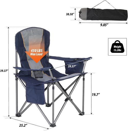 ALPHA CAMP Oversized Folding Camping Chair - Heavy Duty Portable Lawn Chair with Cooler Bag & Cup Holder | Supports Up to 450 LBS
