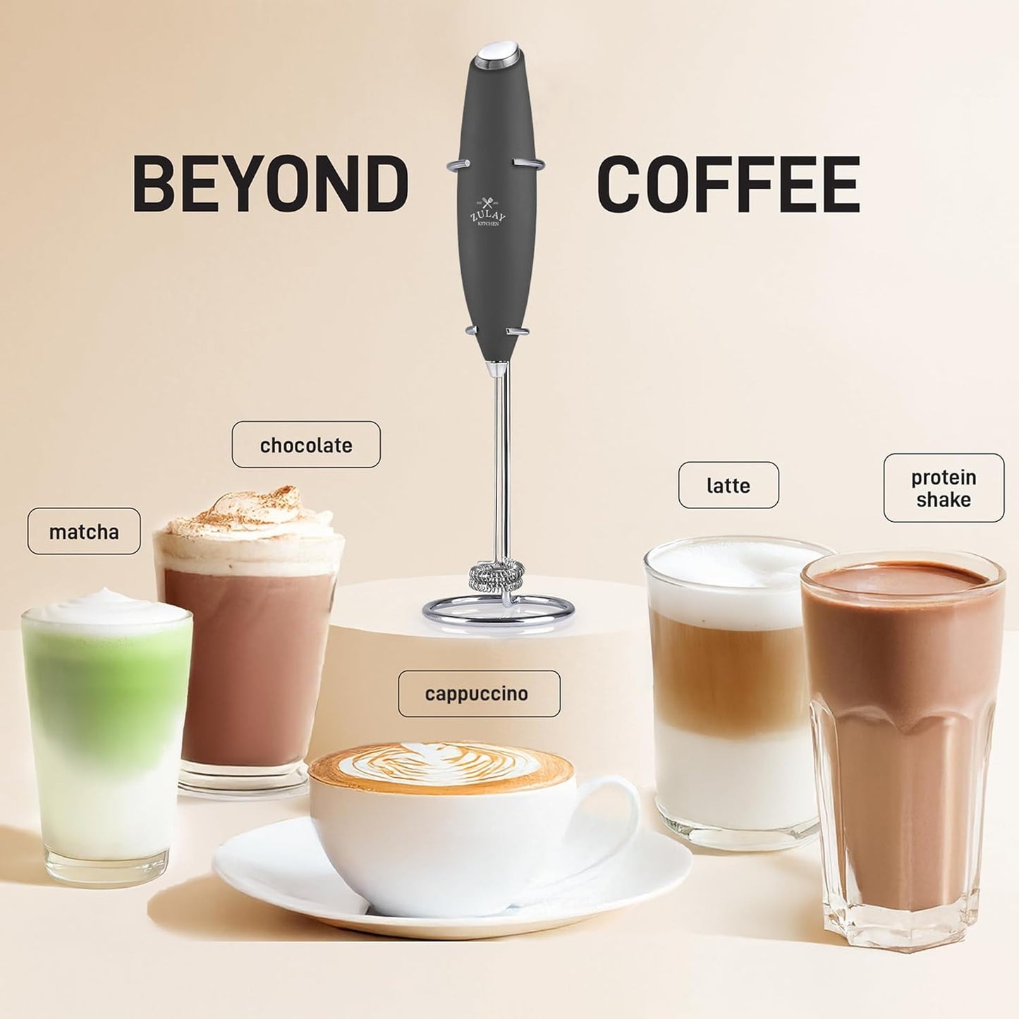 Zulay Kitchen Whisk Milk Frother - Powerful Handheld Foam Maker for Coffee, Lattes & More | Includes 4 Duracell Batteries