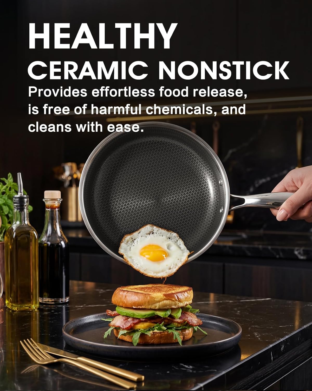 Skiennix 8-Inch Non-Stick Frying Pan | Hybrid Tri-Ply Stainless Steel with Ceramic Coating, PFOA-Free, Dishwasher & Oven Safe