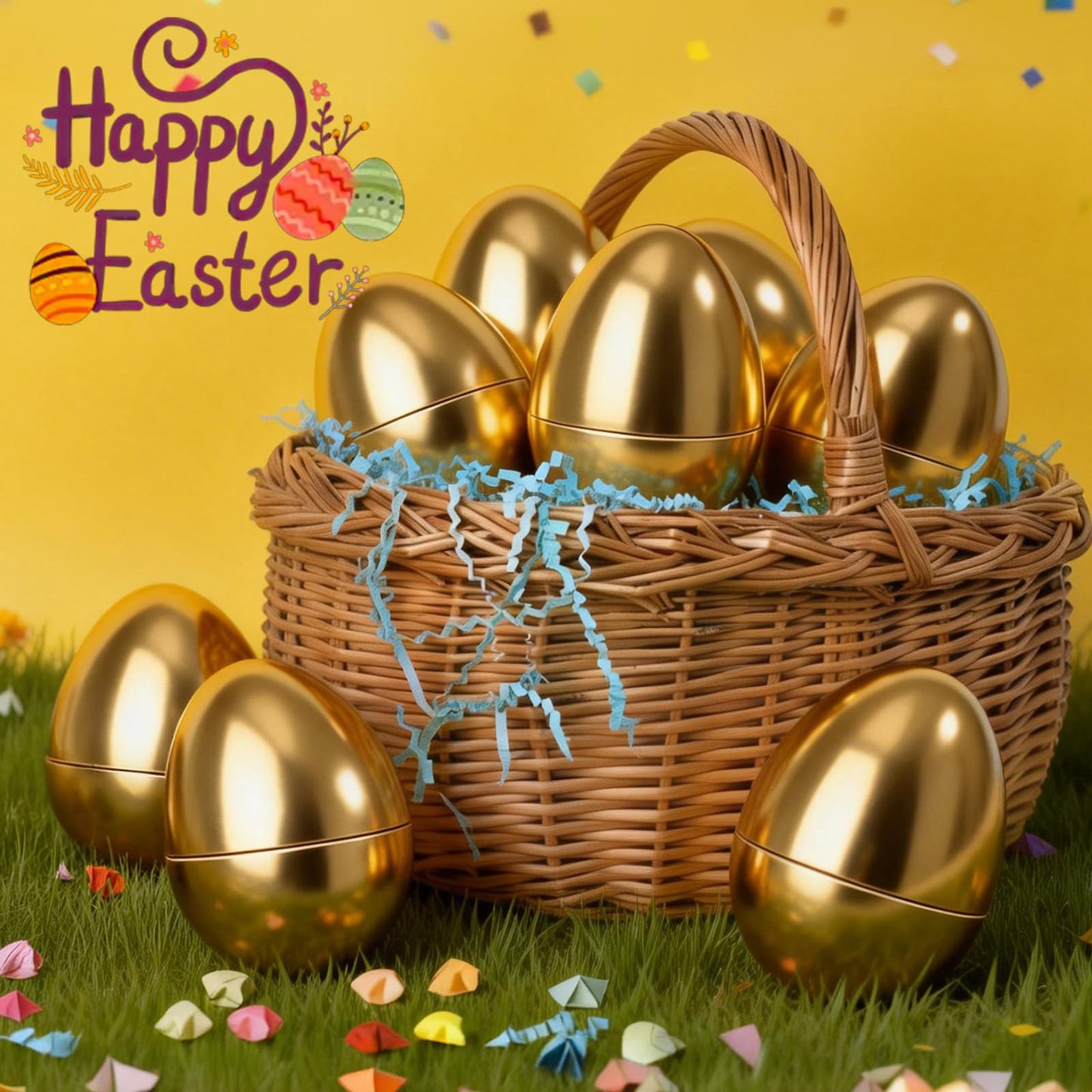 MGparty Jumbo Golden Easter Eggs 6 Inch 6 Pcs Fillable Large Plastic Empty Gold Easter Eggs Bulk for Easter Egg Hunt Basket Stuffers Party Favors and Decorations