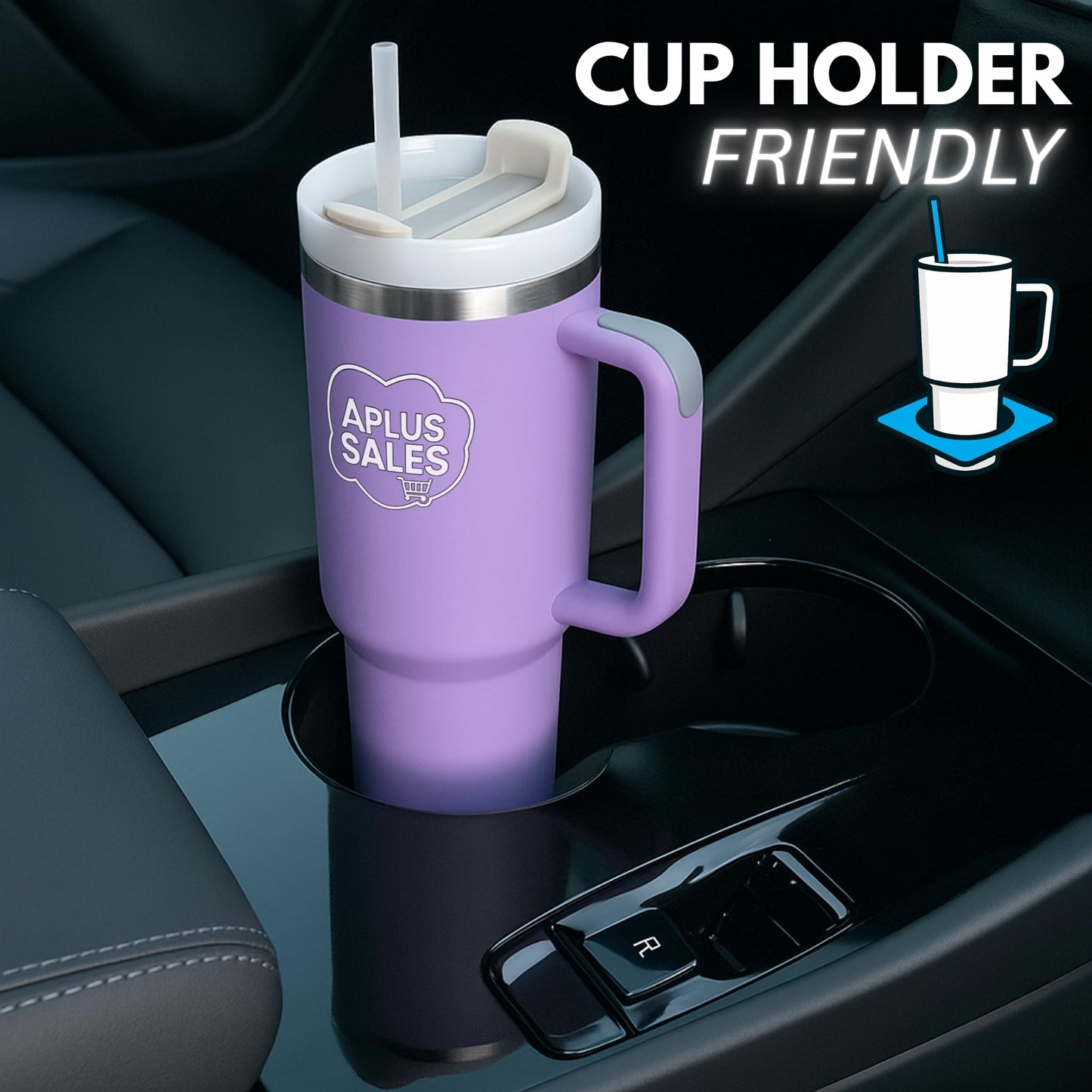 30 oz Tumbler with Handle & Straw Lid - Stainless Steel Tumbler - Tea, Beverages & Travel Coffee Mug - Leakproof & Double-Walled Insulated Cup Water Bottle with Straw - Cup Holder Size - Light Purple