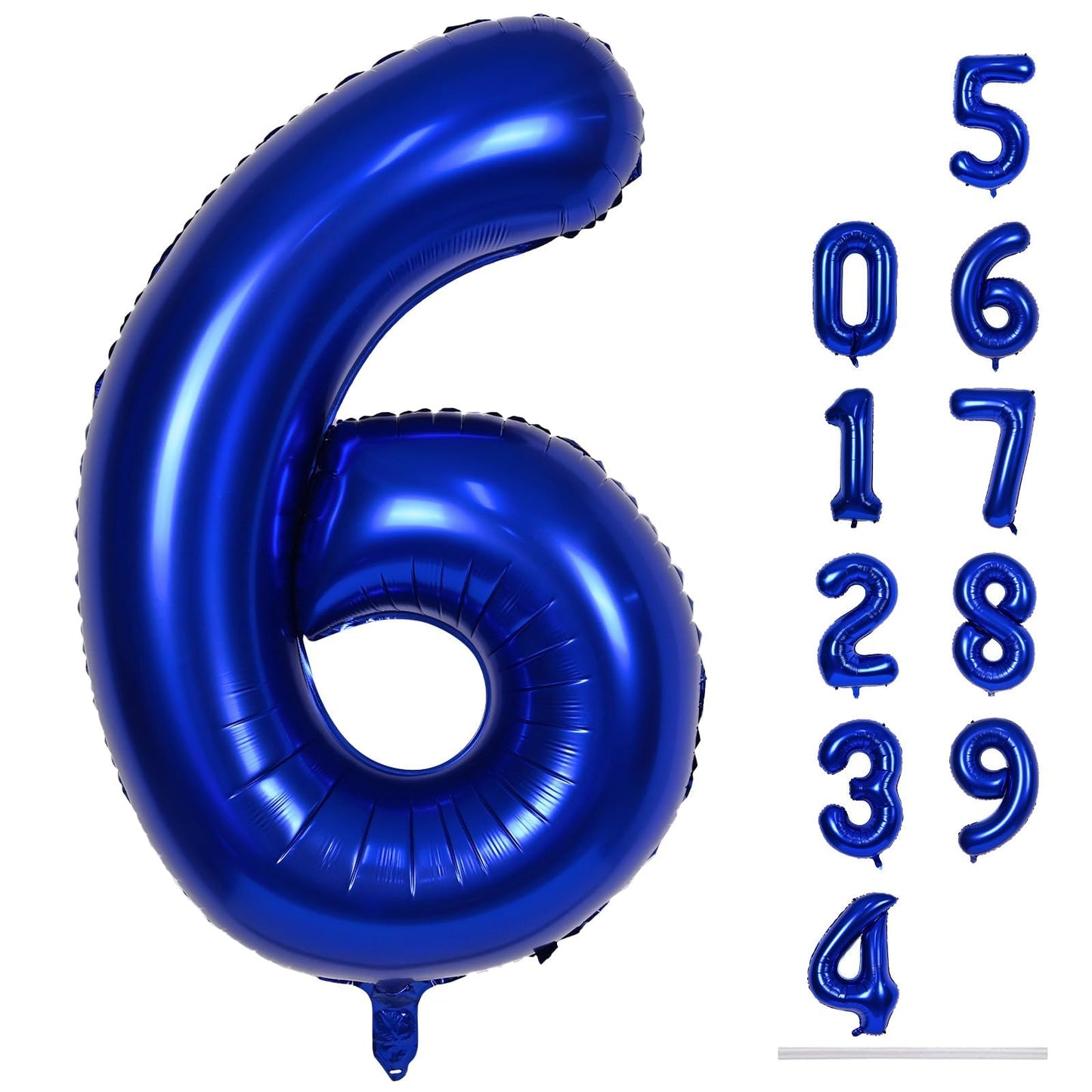 Navy Blue Number 6 Balloon, 40In Large Royal Blue Foil Number Balloons Set 0-9 for Men, Self Inflating Dark Blue Digital 6 Helium Balloon for Boys 6th Birthday Anniversary Party Decoration Supplies