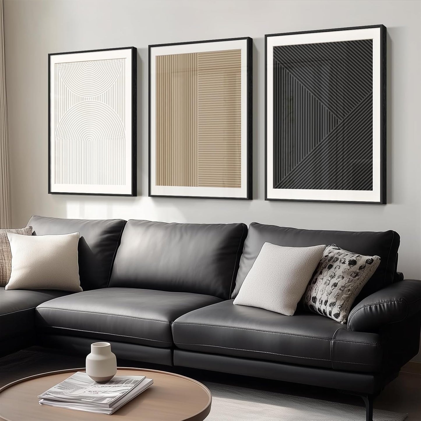 Skiennix Large Black and White Abstract Wall Art - Set of 3 Minimalist Canvas Prints | 24x36 Inch Decor