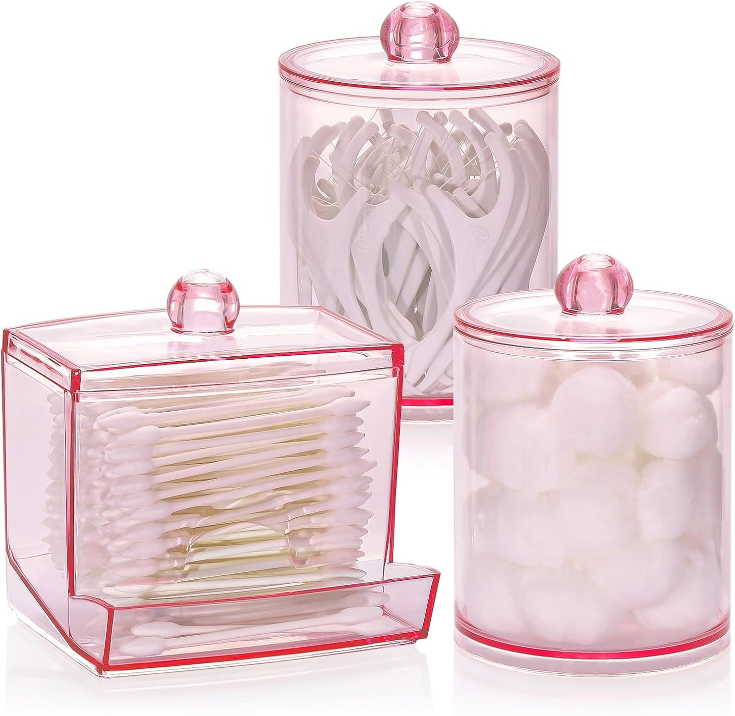 Tbestmax Cotton Swab Dispenser - Stylish Pink Apothecary Jar Organizer for Bathroom | 10 oz Capacity