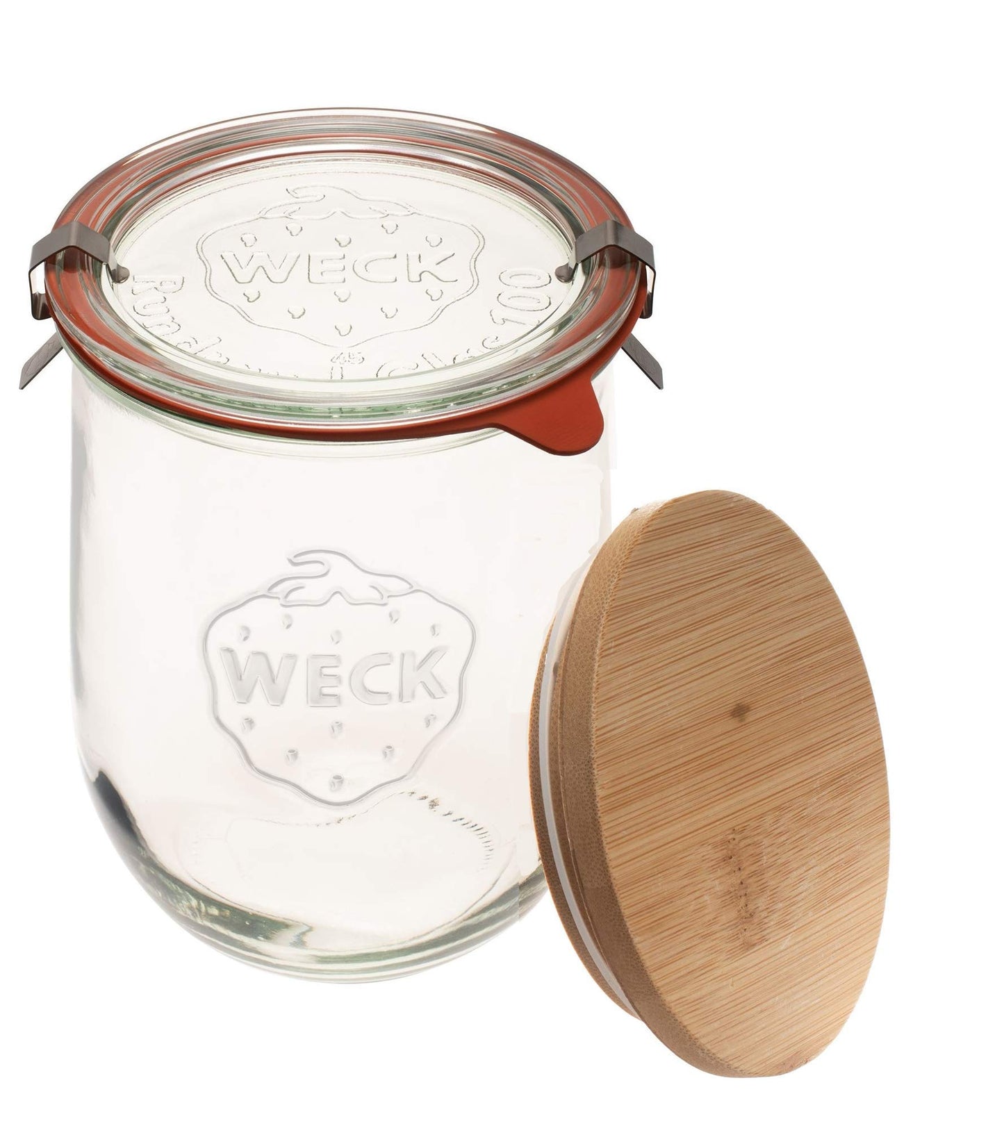 Weck Tulip Jar - 35.9 fl. oz (1 Liter) - Large Glass Container for Sourdough Starter, Canning, and Storage - Includes Glass Lid & Wooden Lid