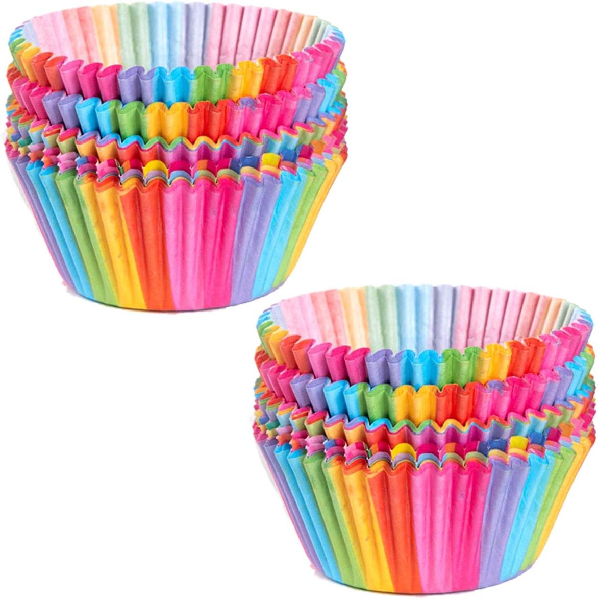 Rainbow Baking Cups by Cupcake Cases - 100 Pcs Paper Cup Set for Weddings & Birthdays