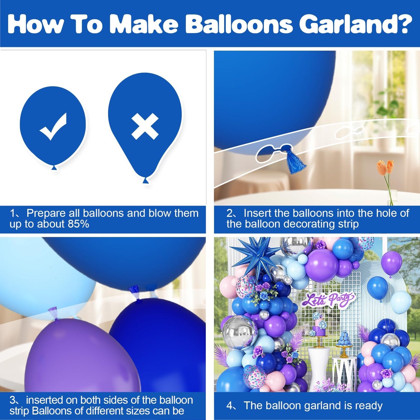 Blue Purple Silver Balloon Arch Garland Kit with Blue Star Foil Balloons Silver 4D Round Balloons for Hawaii Theme Baby Shower Birthday Party Decorations