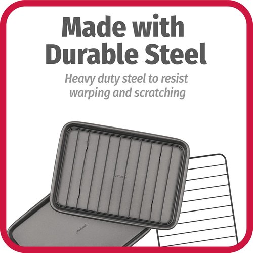 GoodCook Nonstick Steel Toaster Oven Baking Sheets - Set of 2, 9" x 6", Gray with Racks