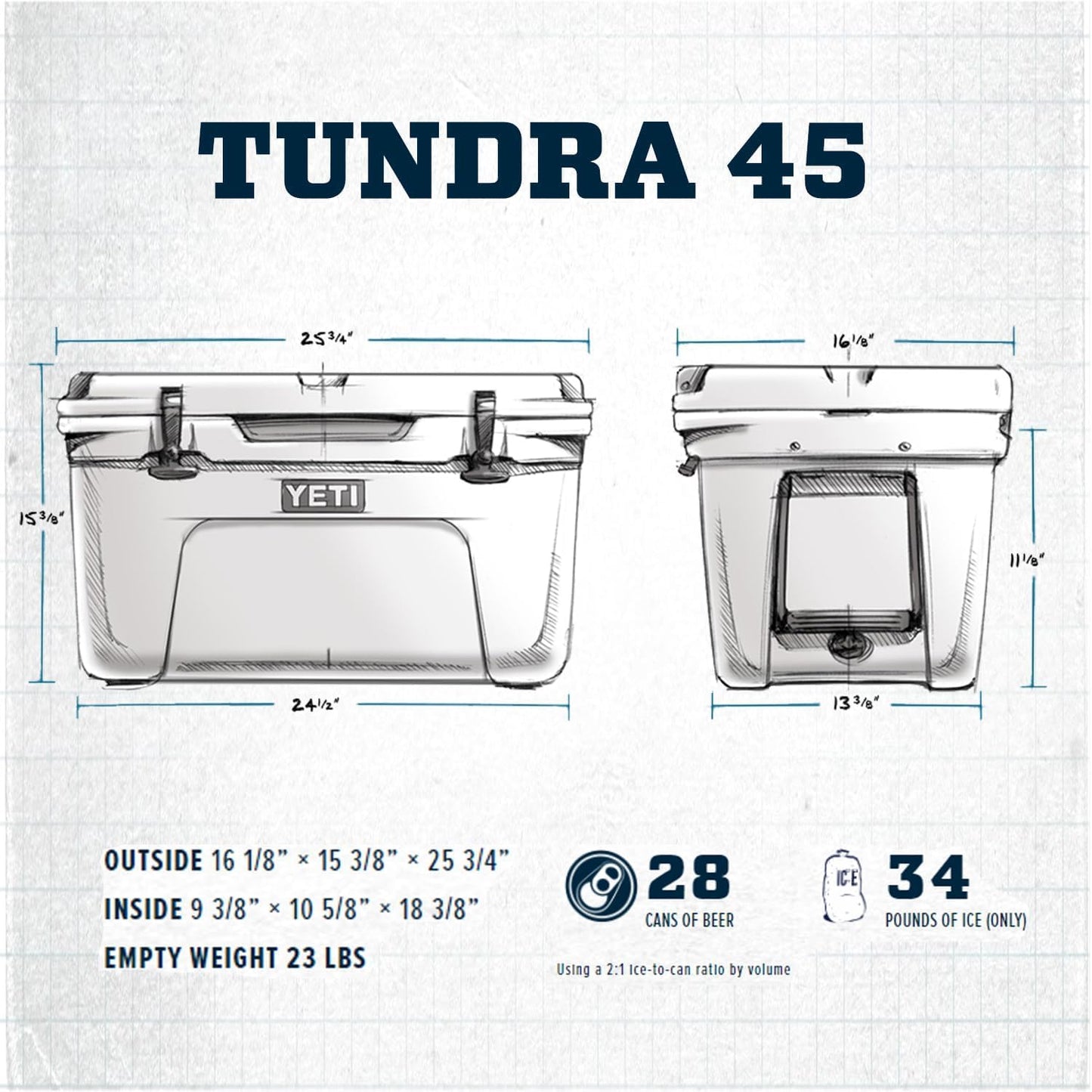 YETI Tundra 45 Cooler, White/Blue