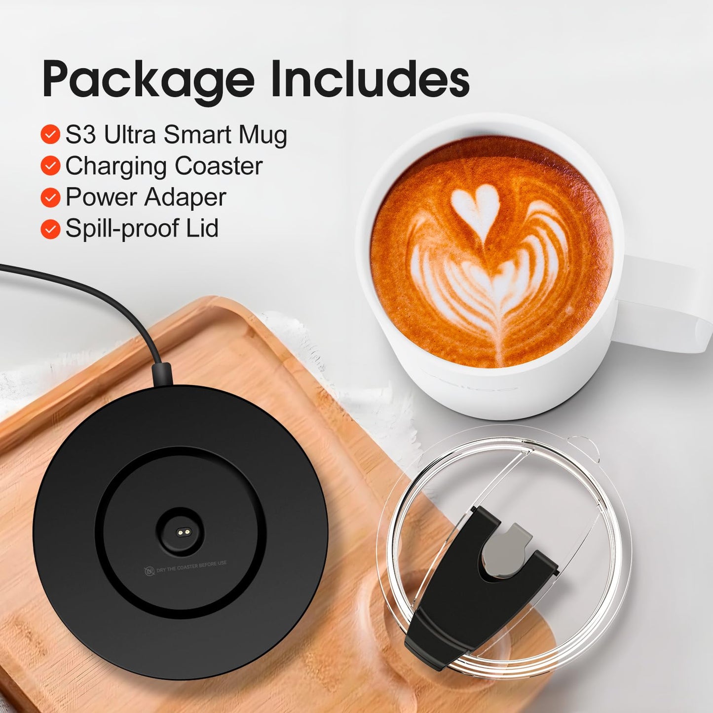 VSITOO S3 Ultra 20oz Smart Self Heating Coffee Mug,Heated Coffee Mug With Auto-Sensing AI Heats Drinks To 120-150°F Hands-Free.Perfect for Home/Office,Ideal Gift fo Men/Women，White