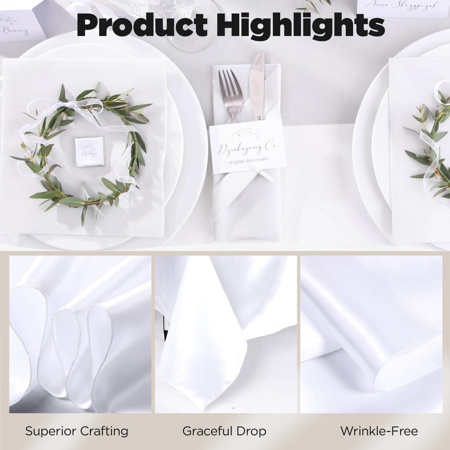 White Tablecloths for Rectangle Tables 10 Pack 60 x 126 Inches Reusable and Washable Table Clothes for 6-8 Ft Tables Polyester Fabric Wrinkle Resistant Heat Proof Table Covers for Wedding Party