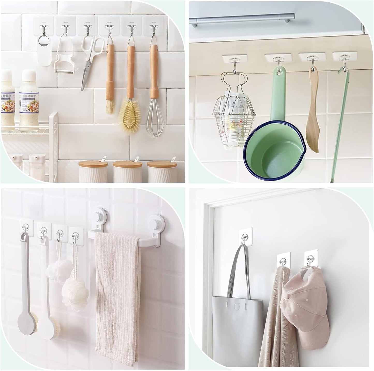Skiennix Wall Hooks - Clear Removable Stainless Steel Adhesive Hooks | 13 lb Capacity, 10 Pack