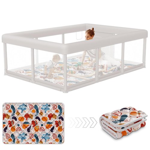 Baby Playpen - Large 74"x50" Indoor & Outdoor Play Yard with Zipper Gates and Breathable Mesh