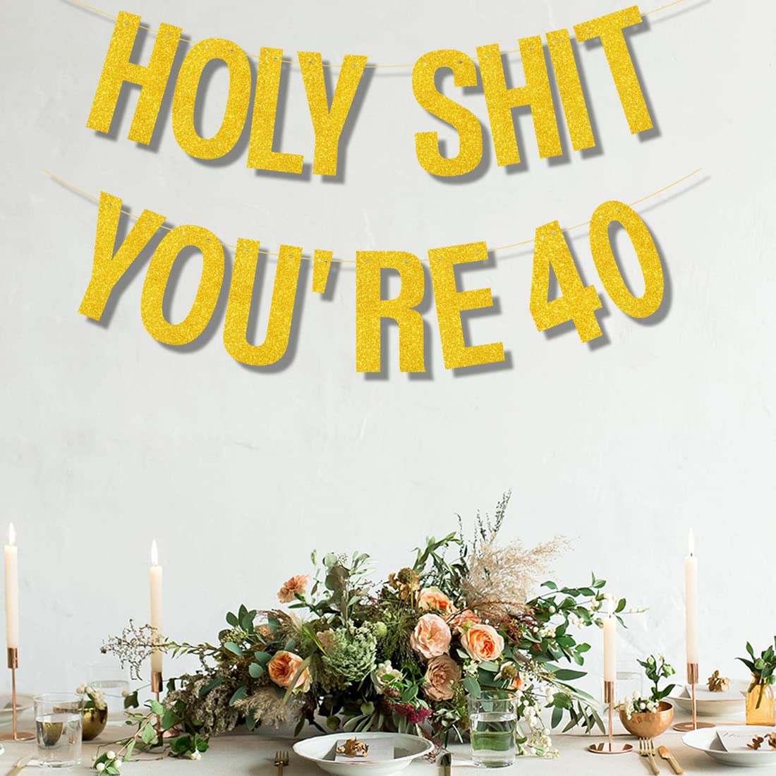Yasmart Life 40th Birthday Decorations Women Men Pre-Strung Gold Glitter Birthday Banner Party Decoration Sign Funny Banner 40th Bday Party Supplies banner