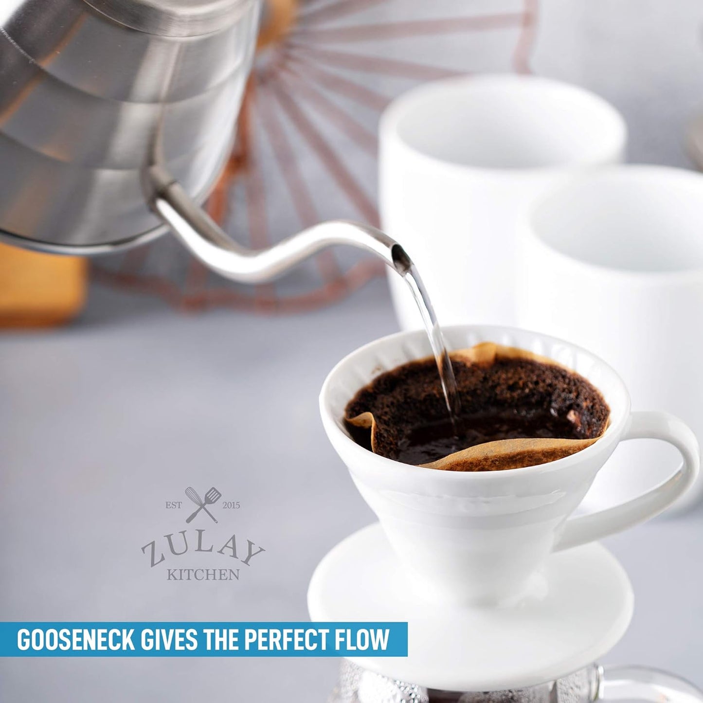 Zulay Premium Pour Over Coffee Kettle - 34 fl oz | 1 Liter Stainless Steel Gooseneck with Thermometer for Perfect Brewing
