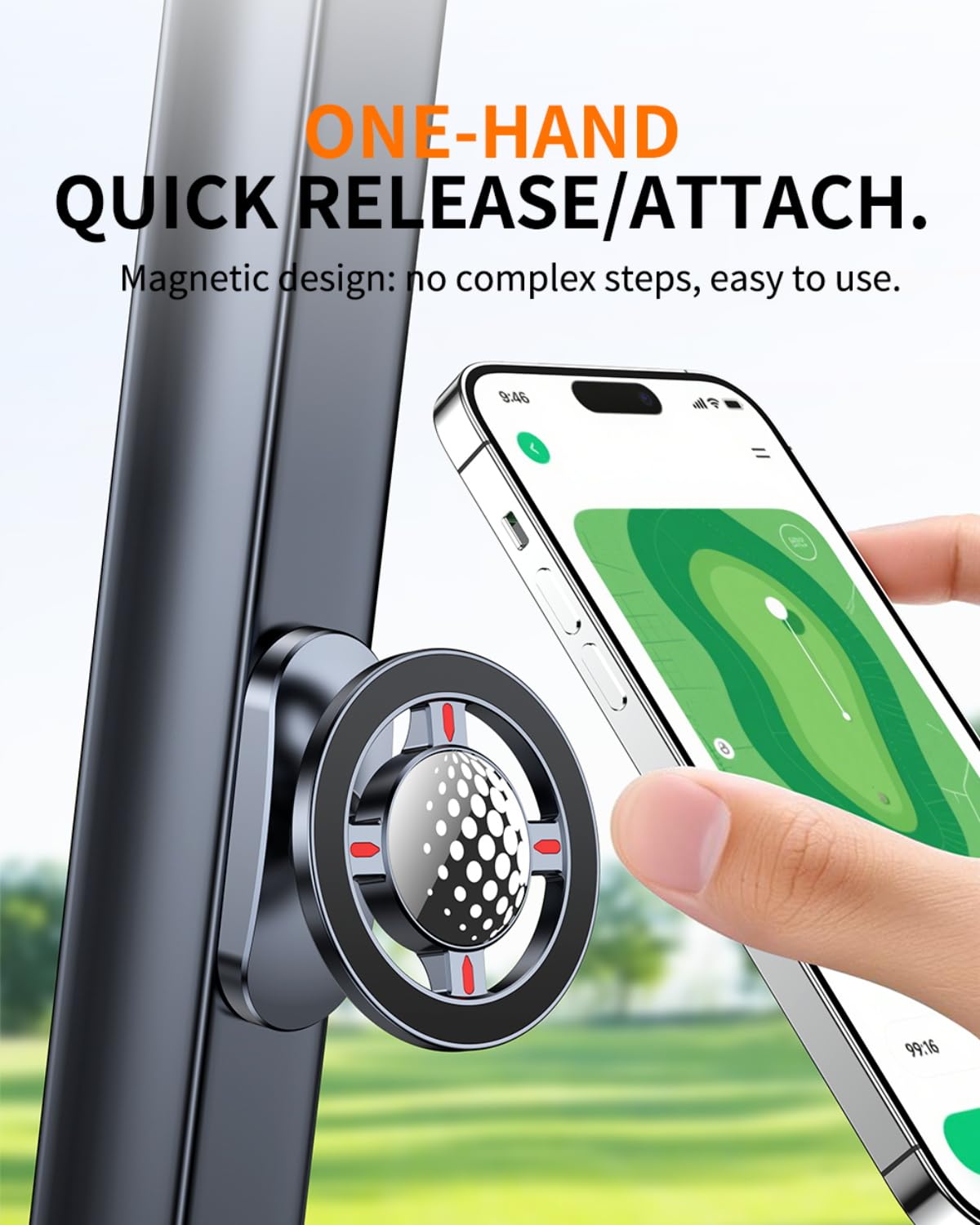Ultra-Secure Magnetic Golf Cart Phone Mount | Compatible with iPhone 17/16/15/14/13/12 & MagSafe Cases | Universal Fit for EZGO, Club Car, Yamaha Golf Carts | Ideal Golf Accessory Gift for Men & Women