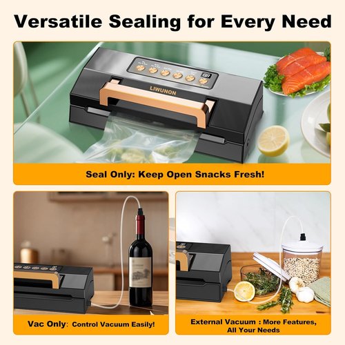 **Powerful Vacuum Sealer Machine by [Brand Name] - Commercial Grade with Double Heat Seal | Easy-Lock Handle & Built-in Cutter, Includes 2 Bag Rolls (Black)**