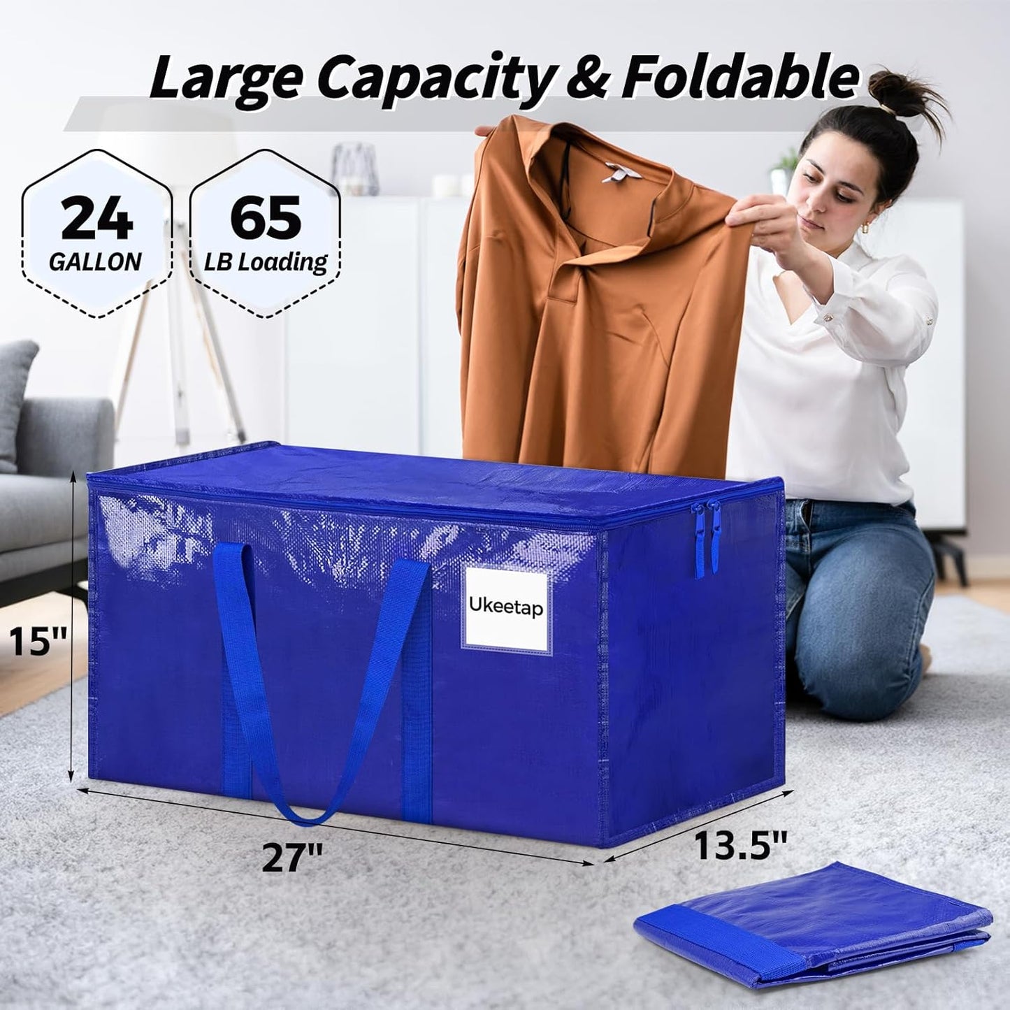 Skiennix Extra Large Heavy-Duty Moving Bags - 16 Pack Blue Storage Totes with Reinforced Handles & Zippers