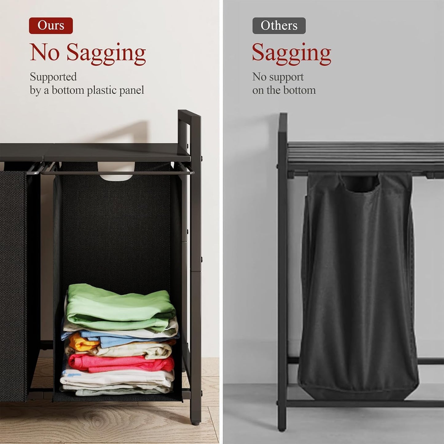 Kitstorack Laundry Hamper Organizer - 2 Pull-Out Bags & Shelf for Easy Sorting | 44.5L Capacity