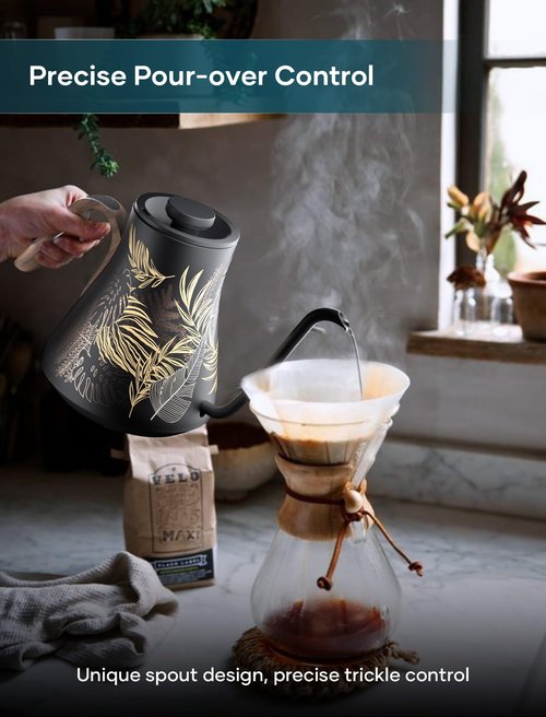 INTASTING Electric Kettle, Gooseneck Electric Kettle, ±1℉ Precise Temperature Control, Stainless Steel Interior, Quick Heating for Pour Over Coffee, Tea & Boiling Water, 0.9L (Rainforest)