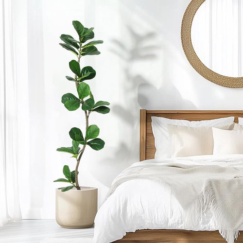 GarveeHome Artificial Fiddle Leaf Fig Tree - 5 Ft Realistic Fake Plant with Black Planter | Perfect for Home or Office Decor