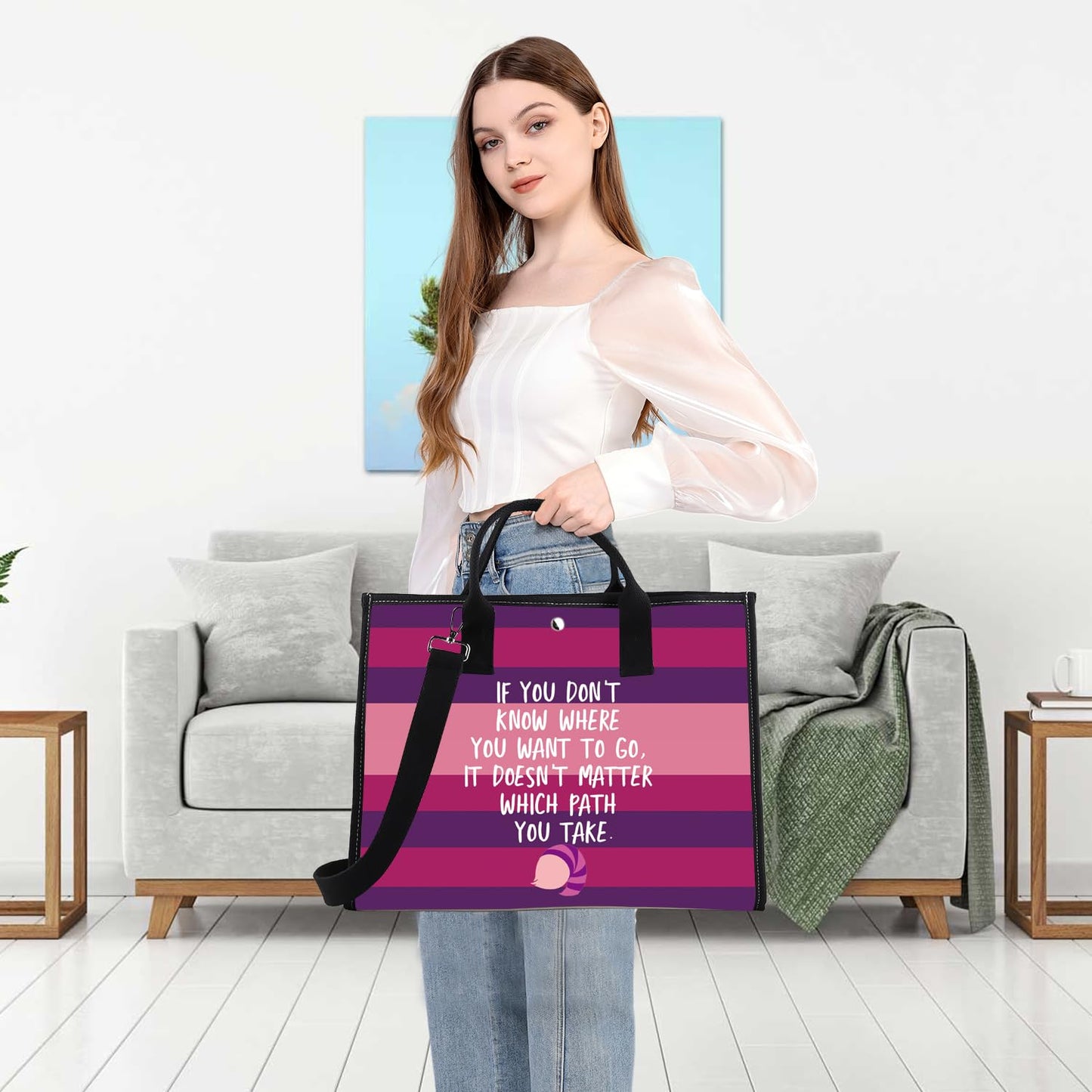 BDPWSS Cheshire Tote Bag Fairy Tales Fan Gift Alice Lover Smiling Cat Gift Alice Wonderland Fan Travel Pouch (Path You Take TE)