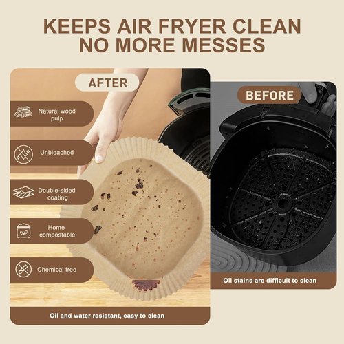 Air Fryer Liners | 8-Inch Disposable Non-Stick Sheets for Easy Cleanup - 100 Count