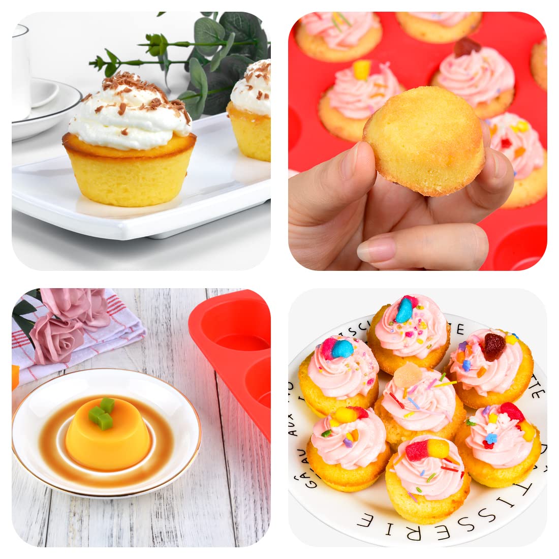 Silicone Muffin Pan, Mini Muffin Pan, Regular 12 Cups and Mini 24 Cups Cupcake Tin Set of 2 for Baking Egg Bites